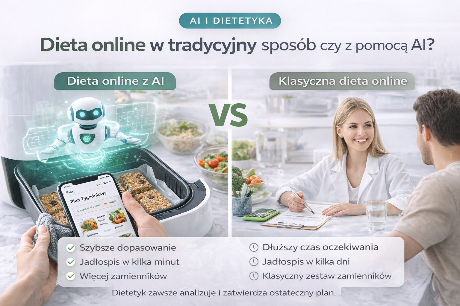 Porównanie diety online tworzonej przez AI i tradycyjnej konsultacji dietetycznej